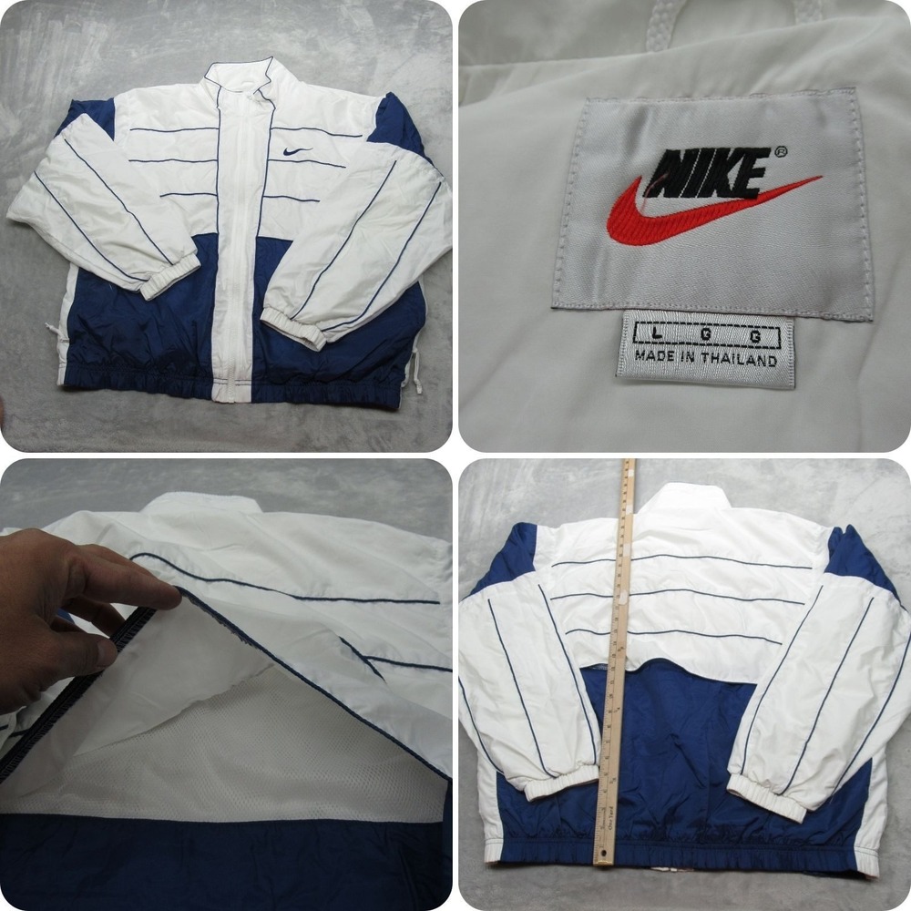 Nike Jacket Mens Large White Blue Pockets‎ Full Zip Track Windbreaker VTG 90's